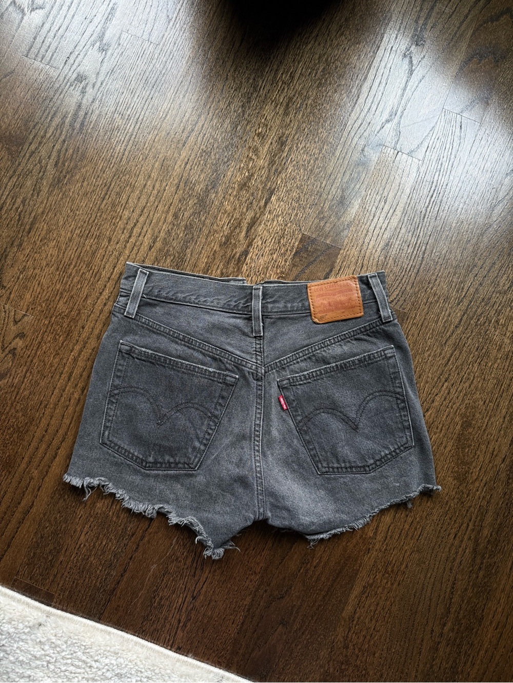 Levi's 501 Charcoal Washed High-Rise Distressed Denim Shorts - Picture 2 of 2